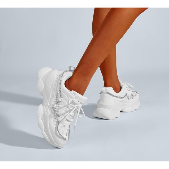 Women's 90s Chunky Sneakers Rope Platform Casual Thick Rave Walking Shoes White - Picture 8 of 9